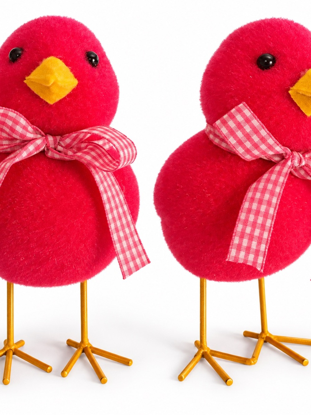 Michaels Pink Plush Bird Pair with Yellow Beaks and Pink Gingham Bows